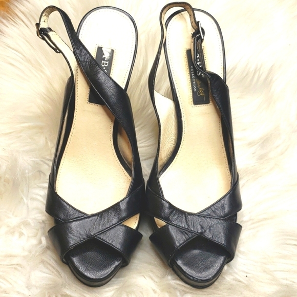ABS Allen Schwartz Collection Black Slingbacks Peep toe Y2K 7.5 - Picture 2 of 9